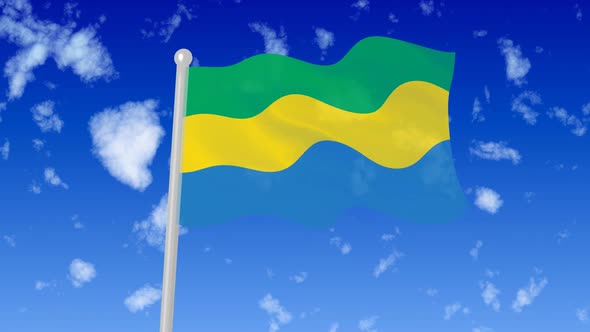 Gabon Flag Waving In The Sky With Cloud