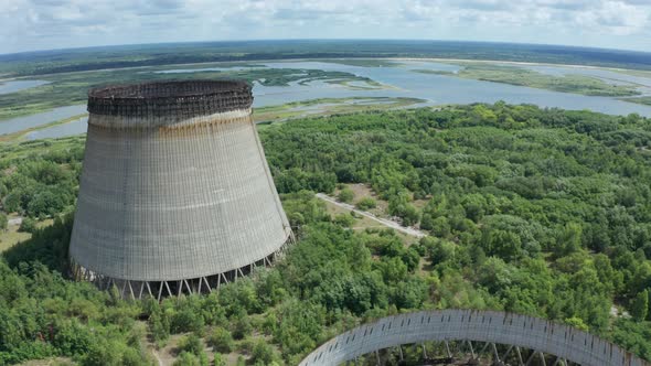 Aerial View of Giant Cooling Towers Near Chernobyl