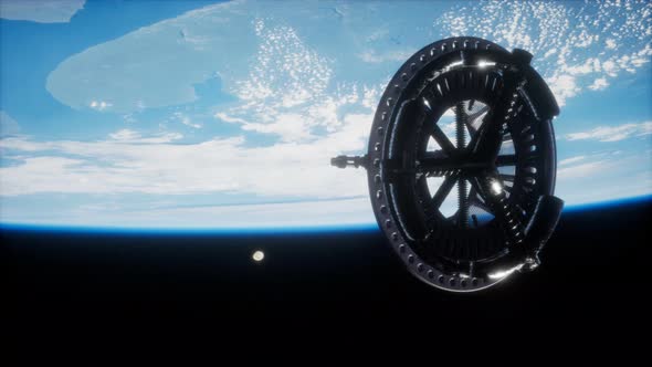 Futuristic Space Satellite Orbiting the Earth