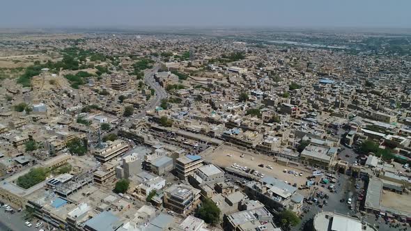 Drone aerial 360 degree pan shot of Jaisalmer City, Rajasthan in daytime