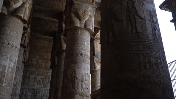 Interior of Dendera Temple or Temple of Hathor. 