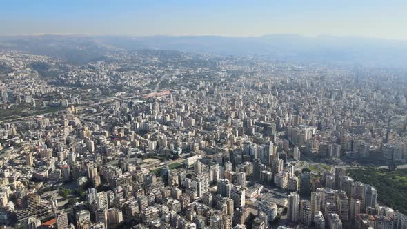 flyover drone shot showing beirut Southern Suburbs
