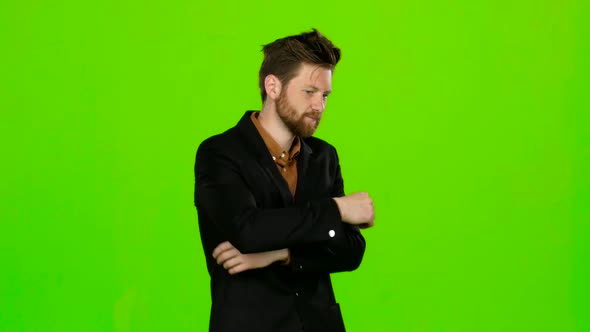 Guy Is Very Tired and Thoughtful, Reflects on Life. Green Screen