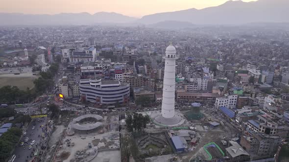 Aerial view in Kathmandu with the Dharahara Tower in view