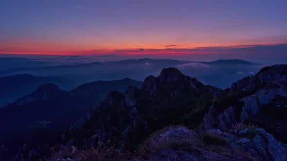 Beautiful colors of the mountain landscape before sunrise, 4K