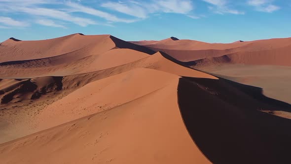 Drone shot of the popular Dune 45 in the Namibian desert, Sossusvlei, Africa.