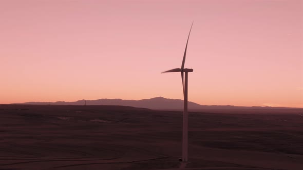 Aerial shots of a wind farm near Calhan in Colorado around sunset