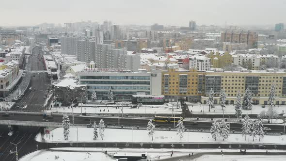 Snowcovered City Center of Minsk From a Height