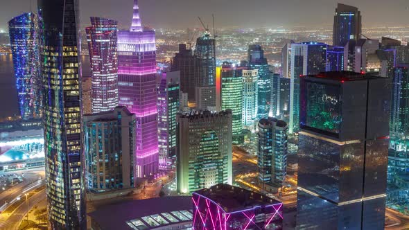 The Skyline of the West Bay Area From Top in Doha Timelapse Qatar