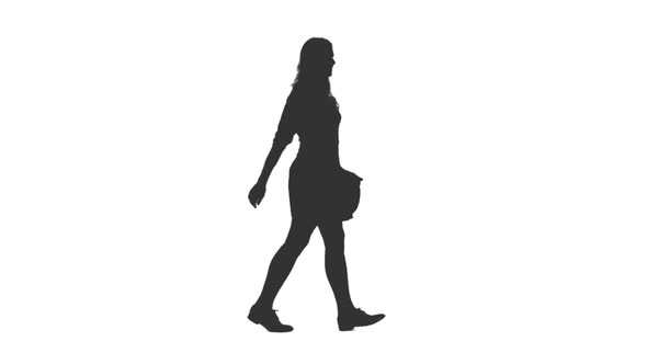 Silhouette of Cheerful Young Woman Walks in Mini Skirt