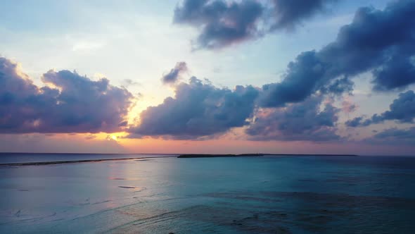 Aerial drone view scenery of paradise bay beach journey by blue sea with white sand background of jo