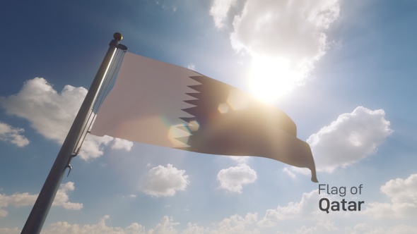 Qatar Flag on a Flagpole V2