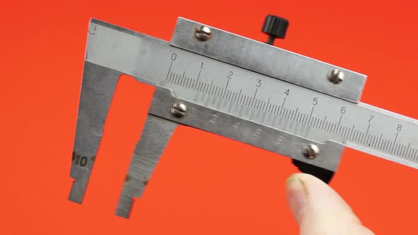 Close-up of vernier caliper, vernier caliper jaws are bred for measurement