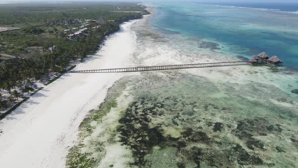 Aerial View of the Indian Ocean Near the Shore of the Island of Zanzibar Tanzania Slow Motion