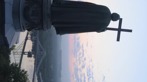 Vertical Video  Monument To Vladimir the Great at Dawn in the Morning