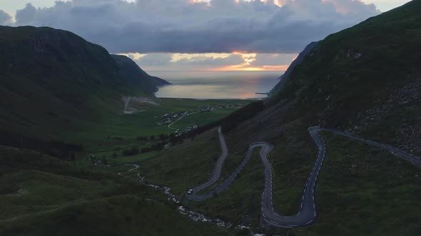 Drone Shot of the Scenic Road at Hoddevik