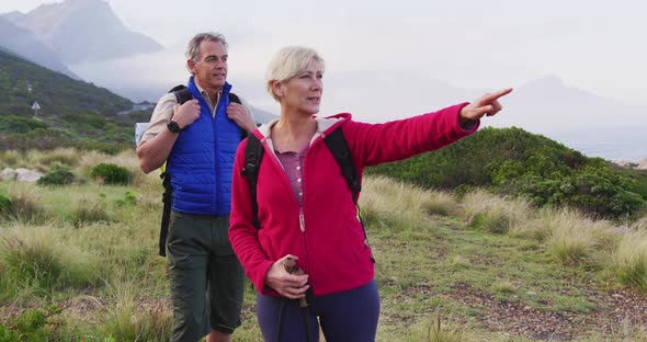 Senior couple on a hike together in nature