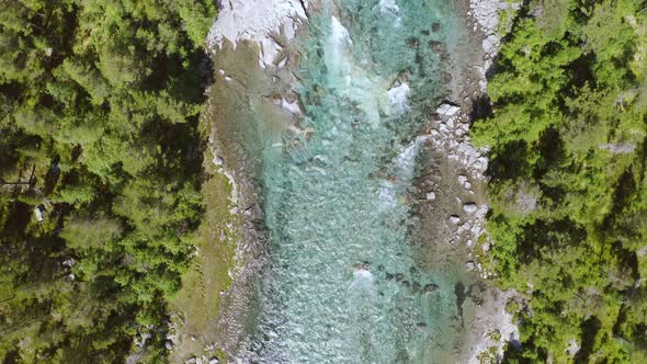 Blue Water Of The Stryneelva River On A Summer Day In Stryn, Norway. aerial