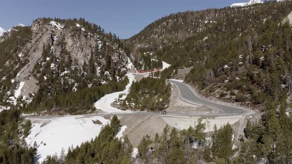 Aerial shot of Fuorn Pass or Ofen Pass in Switzerland