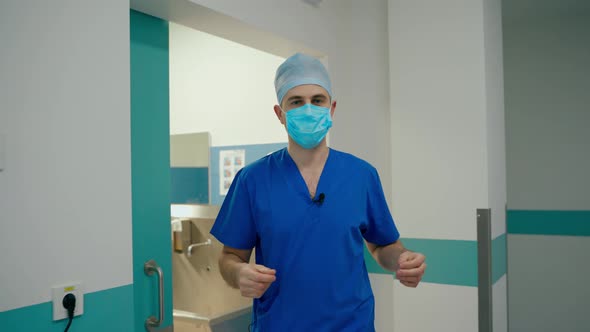 Preparation of surgeon for operation. Doctor preparing surgery at operation theatre