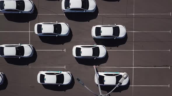 Aerial View Over Cars in Parking