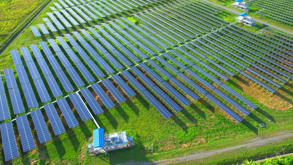 Aerial Top View of Solar Farm. 4k drone footage.