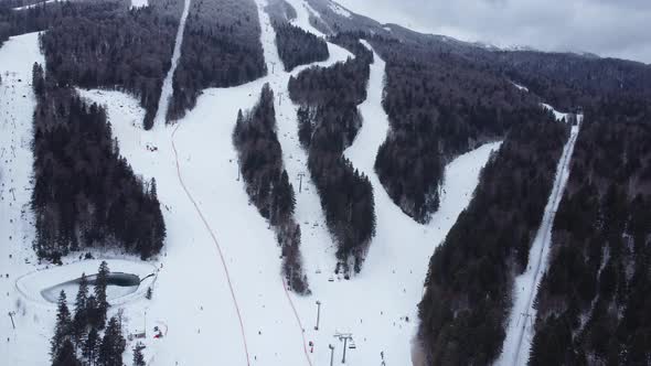 Aerial View Mountain Ski Resort Touristic Center Of Olympic Mountain Bjelasnica Sarajevo 4K