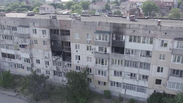 Aerial View of a Destroyed Building in the City of Makariv Ukraine