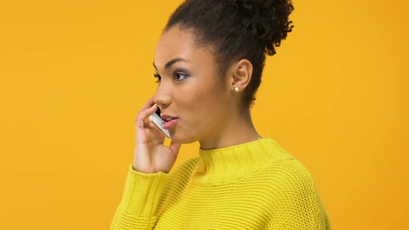 Happy Young Female Talking Phone Looking Excited, Good News, Success Approval