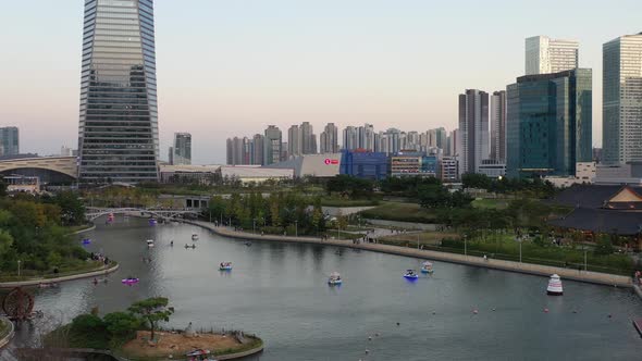 4K Aerial Drone Footage View of Central Park in Songdo