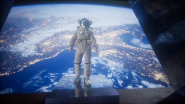 Astronaut on the Space Observatory Station Near Earth alt