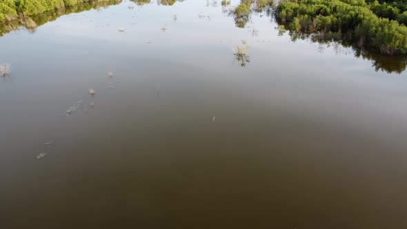 Aerial fly over vast open area