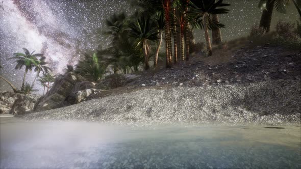 Beautiful Fantasy Tropical Beach with Milky Way Star in Night Skies