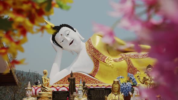 Thailand Chiang Mai Reclining Buddha at a Buddhist Temple, Beautiful Famous Building of Wat Phrathat