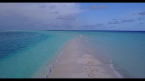 Aerial drone abstract of marine shore beach voyage by shallow sea and white sand background of a pic