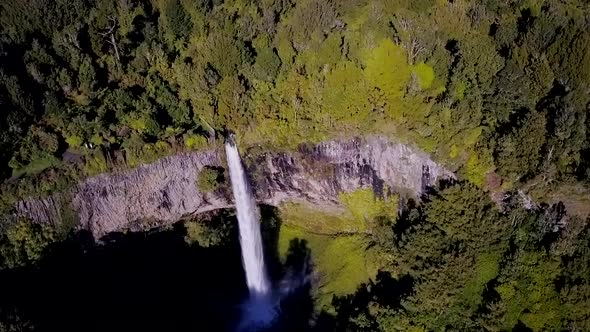 Aerial view of massive waterfall