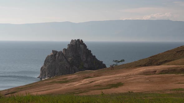 Lake Baikal. Olkhon Island, Hujir Village, Shamanka Rock. Timelaps