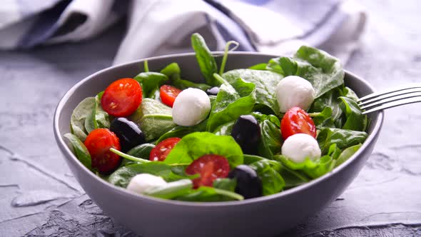 Vegetarian And, Organic Food Concept. Caprese Italian or Mediterranean Salad. Tomato Mozzarella