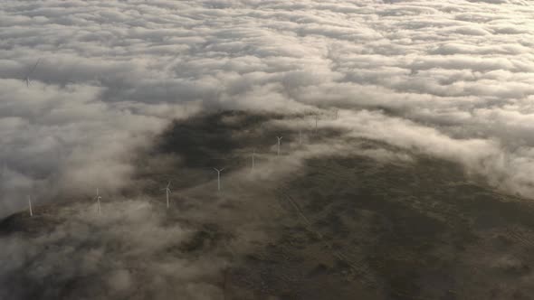 Aerial view of a wind turbine park on Madeira island, Portugal.