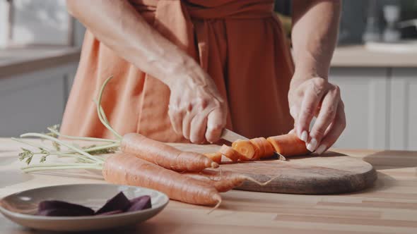 Unrecognizable Woman Cutting Carrot