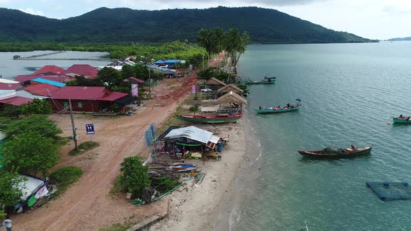 Fishing village near Sihanoukville in Cambodia seen from the sky