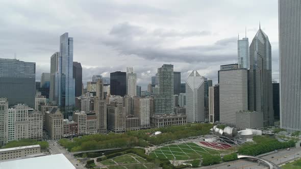 Aerial view of towers and skyscrapers in Chicago