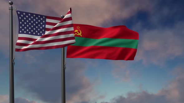 Transnistria Flag Waving Along With The National Flag Of The USA - 4K