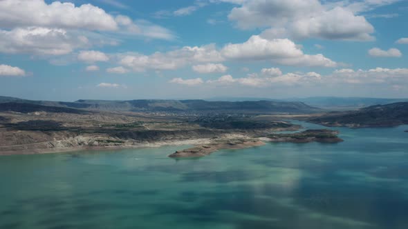 Water Reservoir and a Dam in Dagestan Aerial View of the Concrete Dam Chirkei Famous Hydroelectric