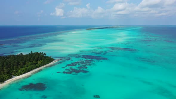 Aerial drone view nature of luxury seashore beach voyage by clear sea and white sandy background of 