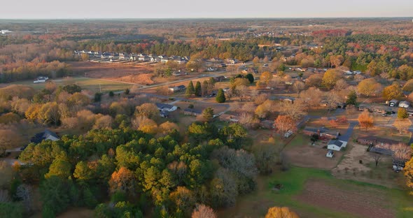 Beautiful Autumn View of Boiling Spring Small Town Street Overview in Fall