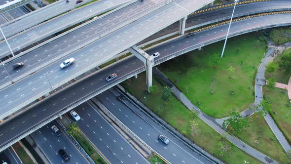 4K : Aerial drone hyperlapse video of elevated toll road junction,