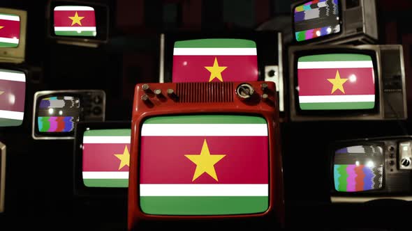 Suriname Flags on Retro TV Stack.