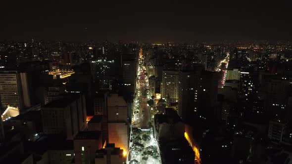 Night scape downtown Sao Paulo Brazil. Night city landscape of downtown district