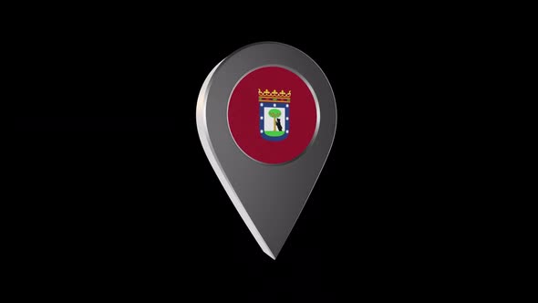 3d Animation Map Navigation Pointer With Flag Of Madrid (Spain) With Alpha Channel - 2K alt